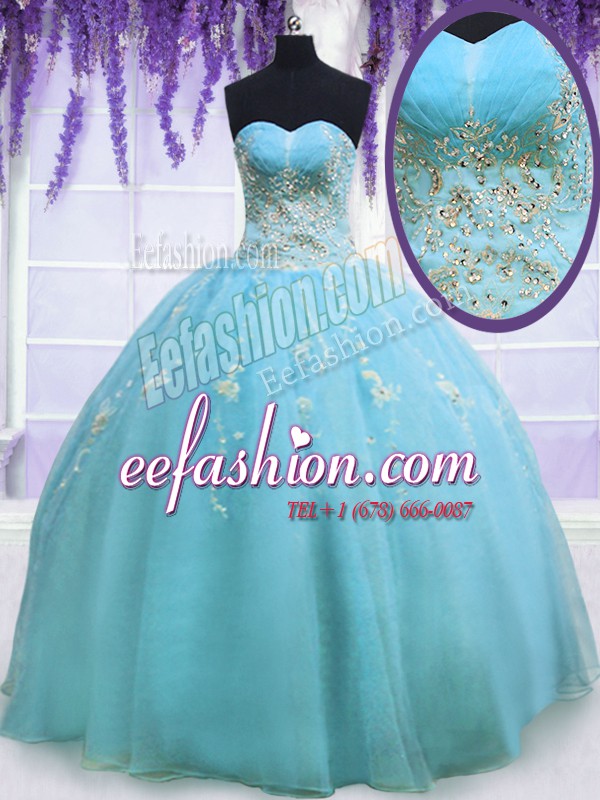  Baby Blue Ball Gown Prom Dress Military Ball and Sweet 16 and Quinceanera and For with Beading Sweetheart Sleeveless Zipper