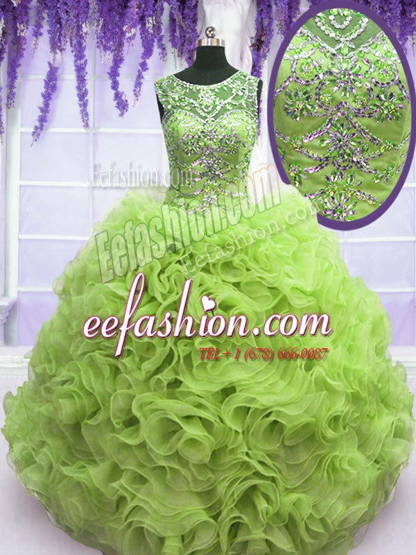 Charming Scoop Sleeveless Ball Gown Prom Dress Floor Length Beading and Ruffles Organza