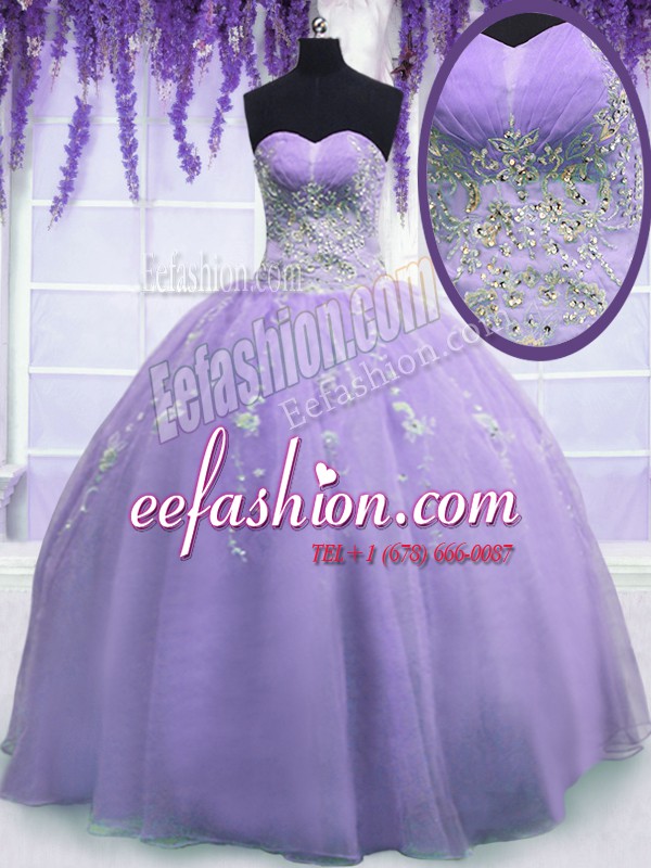 Dynamic Ball Gowns Sweet 16 Dress Lavender Sweetheart Organza Sleeveless Floor Length Zipper