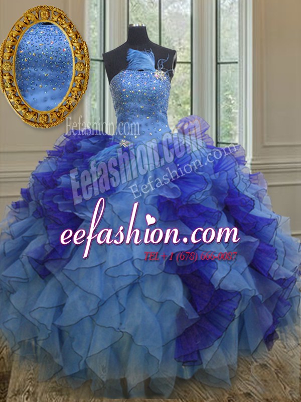  Multi-color Sleeveless Organza Lace Up Quinceanera Gowns for Military Ball and Sweet 16