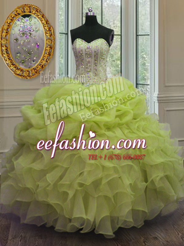 On Sale Pick Ups Sweetheart Sleeveless Lace Up Quinceanera Dresses Yellow Green Organza