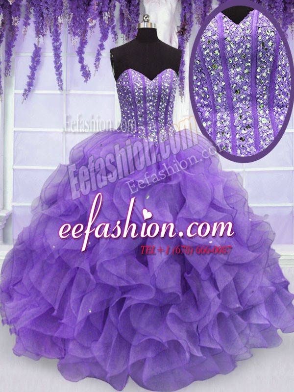 Eye-catching Sweetheart Sleeveless Lace Up Quinceanera Gown Lavender Organza