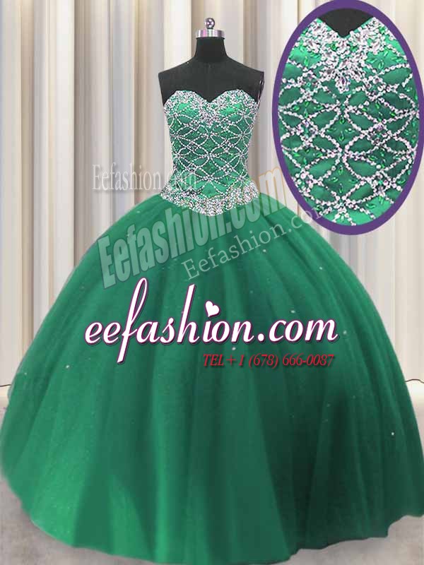 Chic Dark Green Lace Up Sweet 16 Quinceanera Dress Beading and Sequins Sleeveless Floor Length