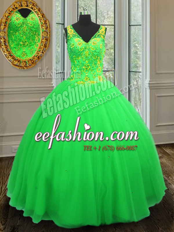 Best Floor Length Ball Gowns Sleeveless Green Quinceanera Dresses Zipper