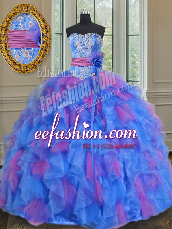 Romantic Ball Gowns Vestidos de Quinceanera Multi-color Sweetheart Organza Sleeveless Floor Length Lace Up