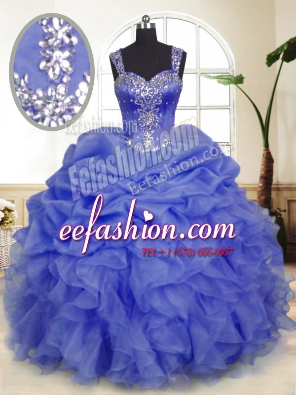  Lavender Ball Gowns Beading and Ruffles and Pick Ups Sweet 16 Dresses Zipper Organza Sleeveless Floor Length
