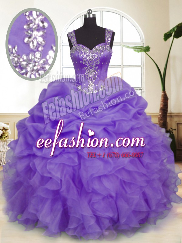 Custom Fit Pick Ups Floor Length Lavender Quinceanera Dresses Straps Sleeveless Zipper