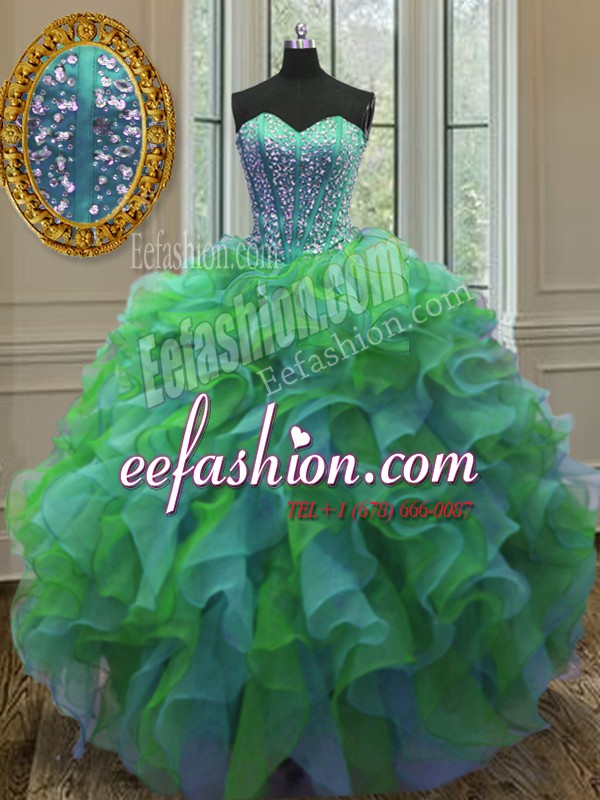 Clearance Multi-color Sweetheart Lace Up Beading and Ruffles 15th Birthday Dress Sleeveless
