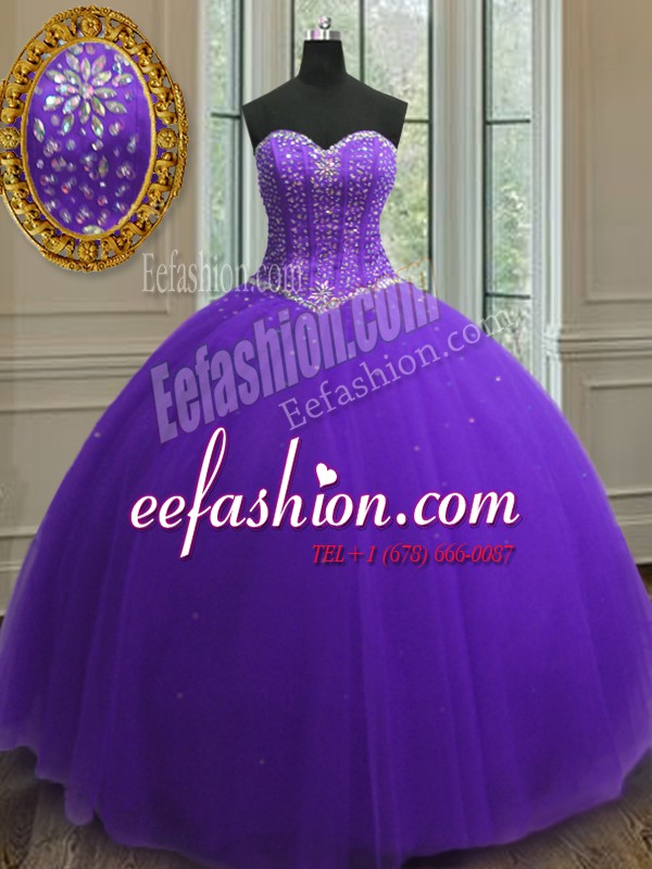 Elegant Purple Lace Up Sweet 16 Dress Beading and Sequins Sleeveless Floor Length