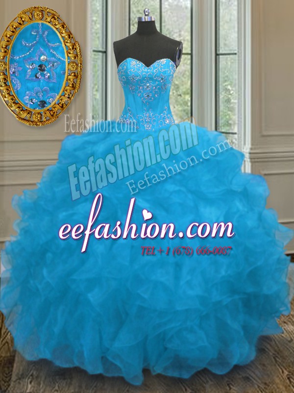 Stunning Sleeveless Lace Up Beading and Ruffles Ball Gown Prom Dress
