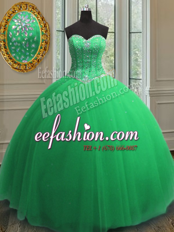 Extravagant Tulle Sleeveless Floor Length Sweet 16 Dresses and Beading and Sequins