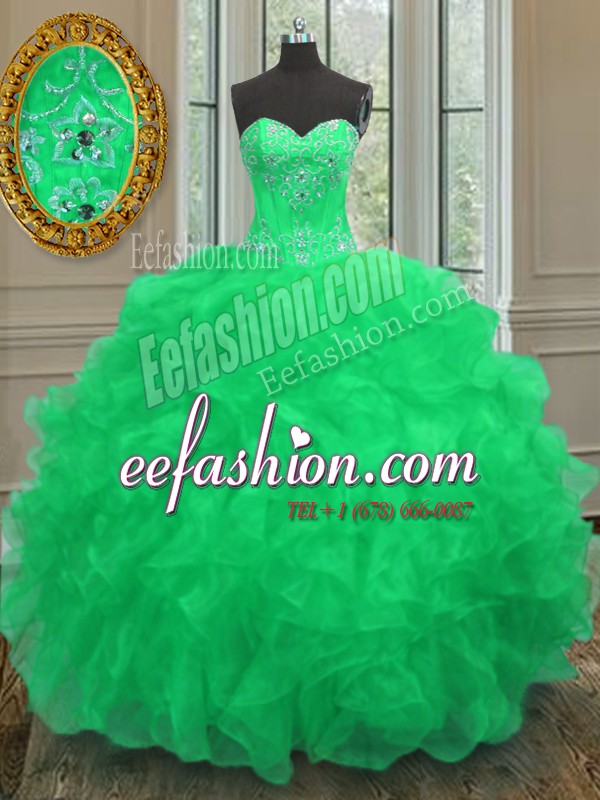  Floor Length Green Quinceanera Gowns Sweetheart Sleeveless Lace Up