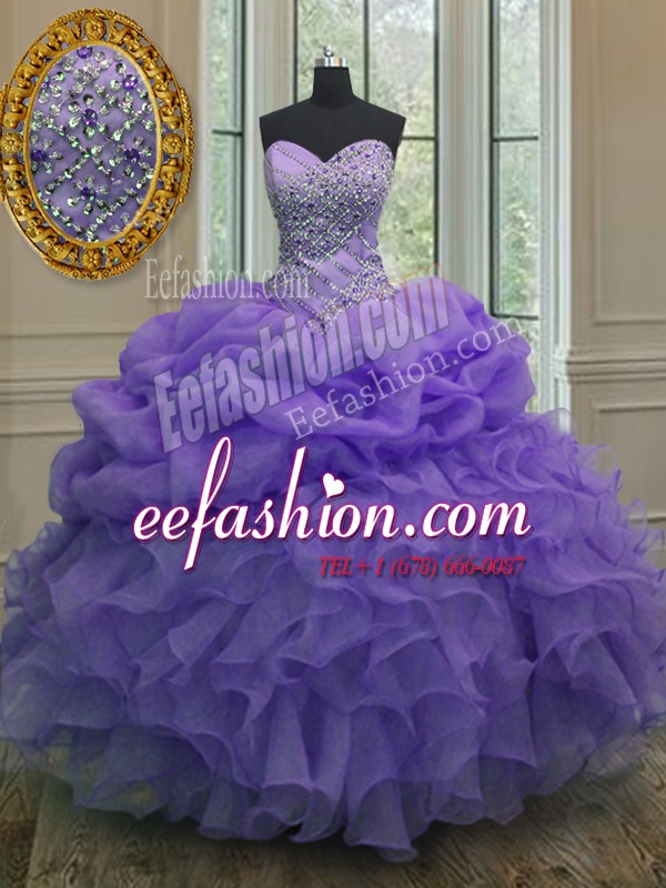  Pick Ups Floor Length Lavender Ball Gown Prom Dress Sweetheart Sleeveless Lace Up