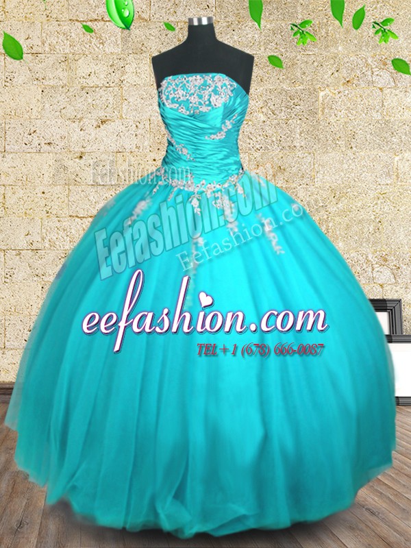  Sleeveless Appliques and Ruching Lace Up Sweet 16 Dress