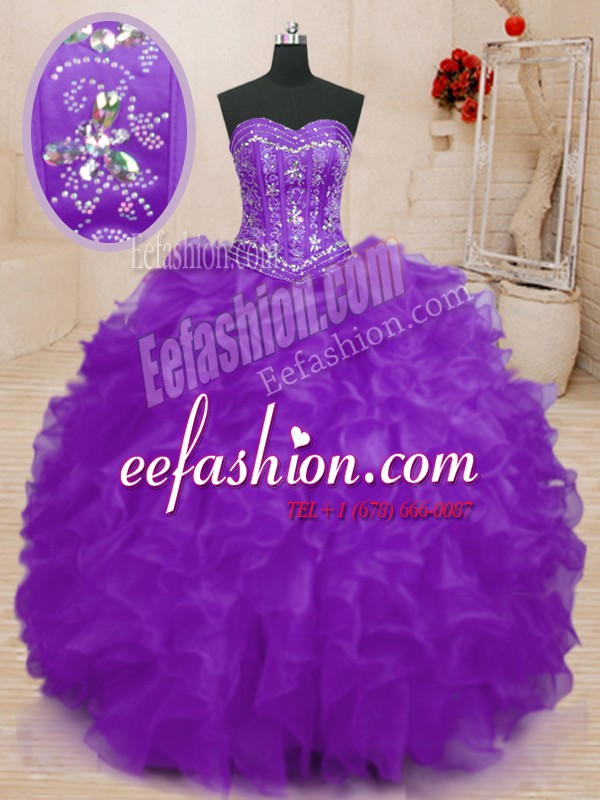 Modest Floor Length Ball Gowns Sleeveless Purple Vestidos de Quinceanera Lace Up