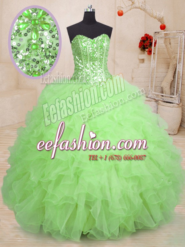 Fashionable Organza Lace Up Quince Ball Gowns Sleeveless Floor Length Beading and Ruffles