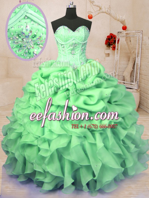 Clearance Sleeveless Organza Floor Length Lace Up Sweet 16 Dresses in with Beading and Ruffles and Pick Ups