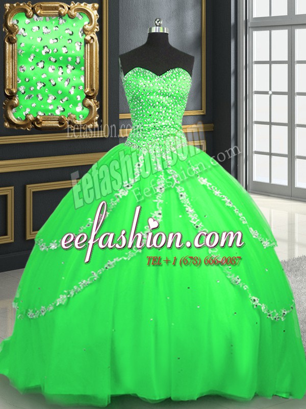 Sleeveless Tulle Brush Train Lace Up 15th Birthday Dress for Military Ball and Sweet 16 and Quinceanera