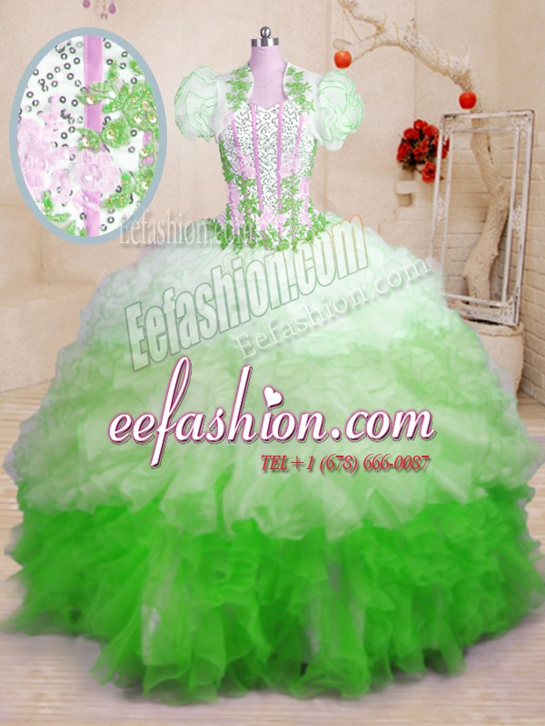  Multi-color Sleeveless Organza Brush Train Lace Up Sweet 16 Dresses for Military Ball and Sweet 16 and Quinceanera