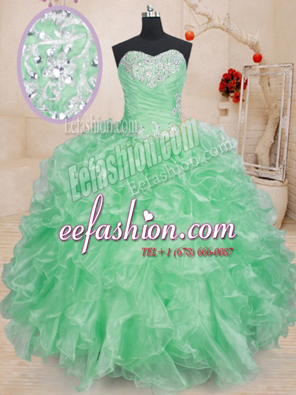 Deluxe Pick Ups Floor Length Ball Gowns Sleeveless Apple Green Quinceanera Gown Lace Up