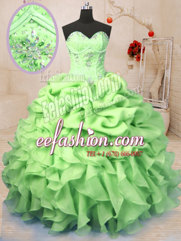 Fabulous Yellow Green Organza Lace Up Sweet 16 Dresses Sleeveless Floor Length Beading and Ruffles and Pick Ups
