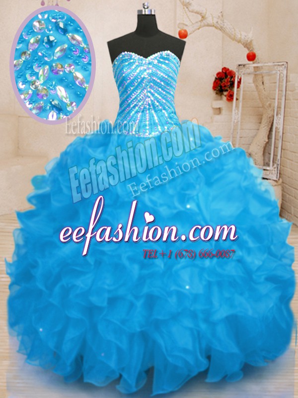Dramatic Sequins Floor Length Baby Blue Sweet 16 Dresses Sweetheart Sleeveless Lace Up