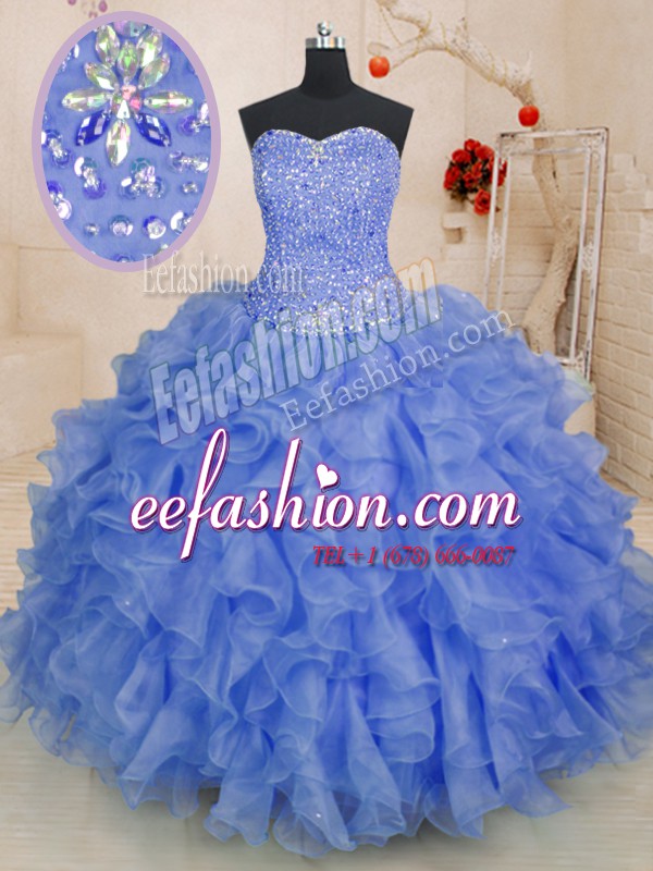Custom Design Floor Length Blue 15 Quinceanera Dress Sweetheart Sleeveless Lace Up