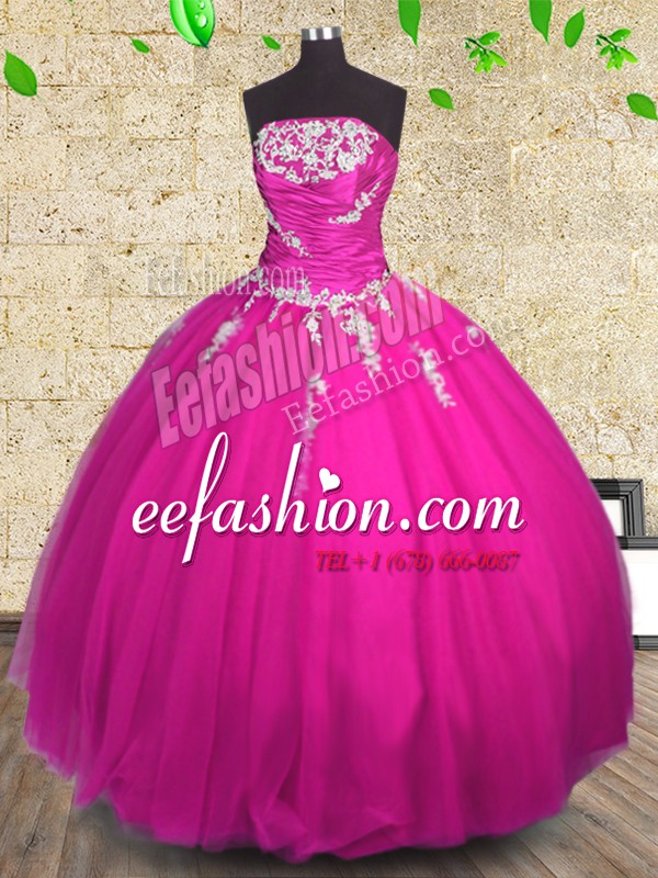  Sleeveless Lace Up Floor Length Appliques and Ruching Quinceanera Gown