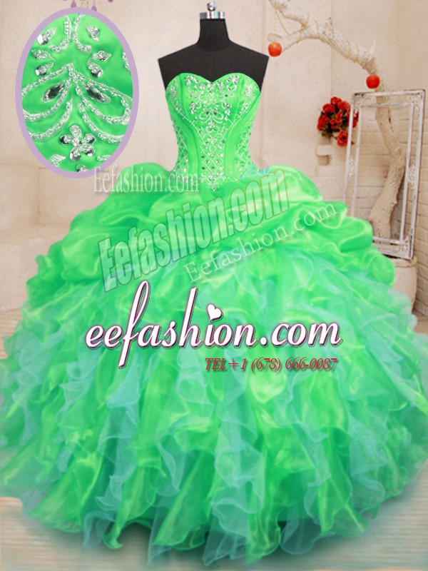 Amazing Green Sweetheart Lace Up Beading and Ruffles 15 Quinceanera Dress Sleeveless