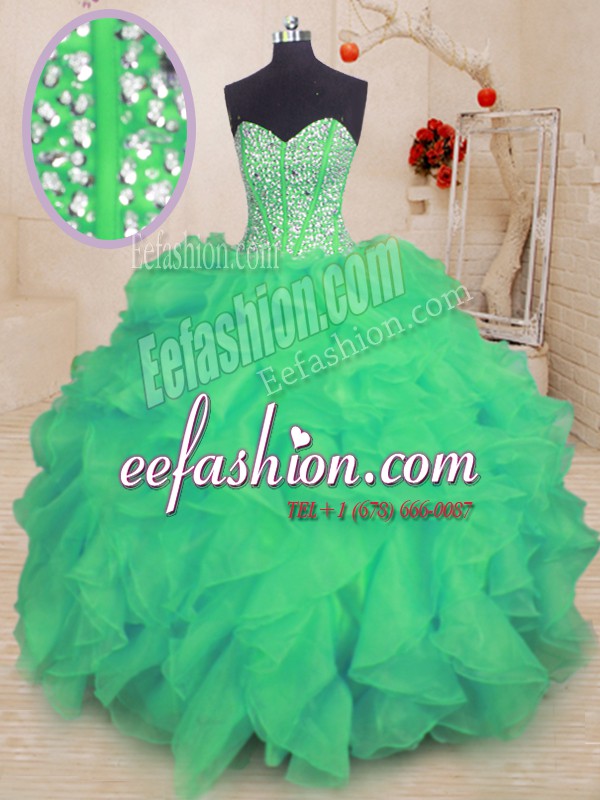 Decent Turquoise Sleeveless Organza Lace Up Sweet 16 Dresses for Military Ball and Sweet 16 and Quinceanera