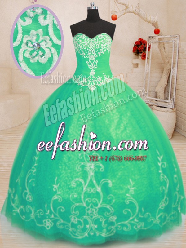  Turquoise Lace Up Sweetheart Beading and Embroidery 15th Birthday Dress Tulle Sleeveless