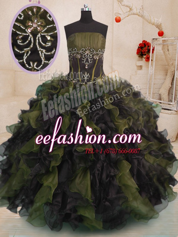 High End Multi-color Sleeveless Floor Length Beading and Ruffles Lace Up Quinceanera Gown