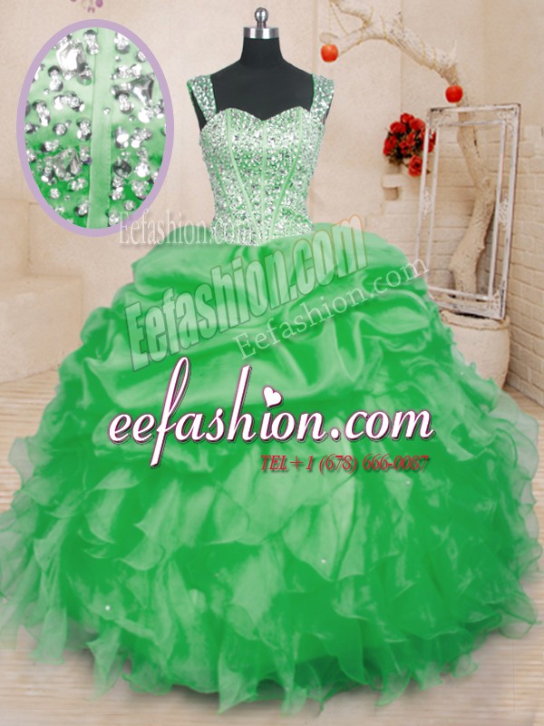  Pick Ups Straps Sleeveless Lace Up Quinceanera Gown Organza