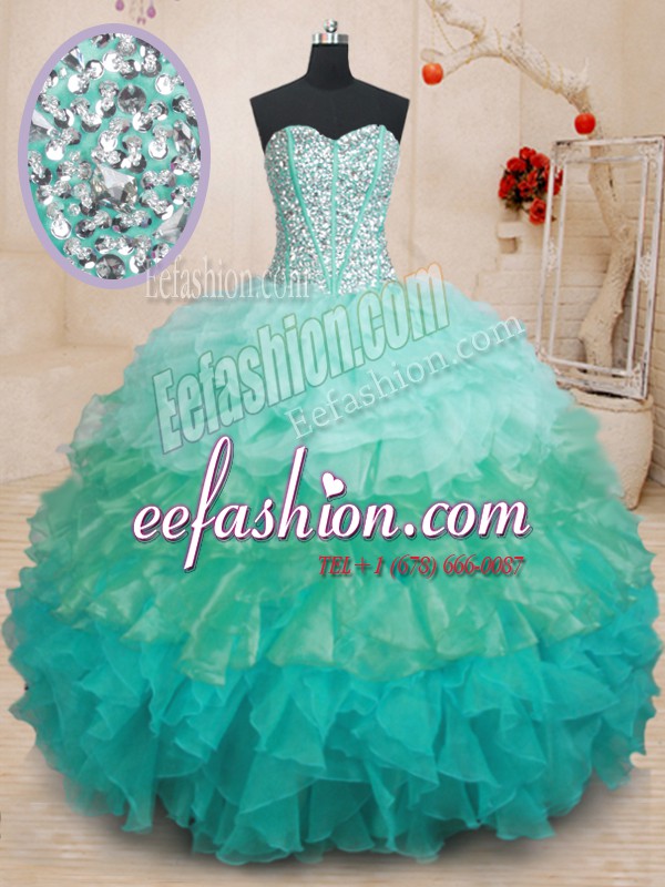  Multi-color Ball Gowns Beading and Ruffles 15th Birthday Dress Lace Up Organza Sleeveless Floor Length