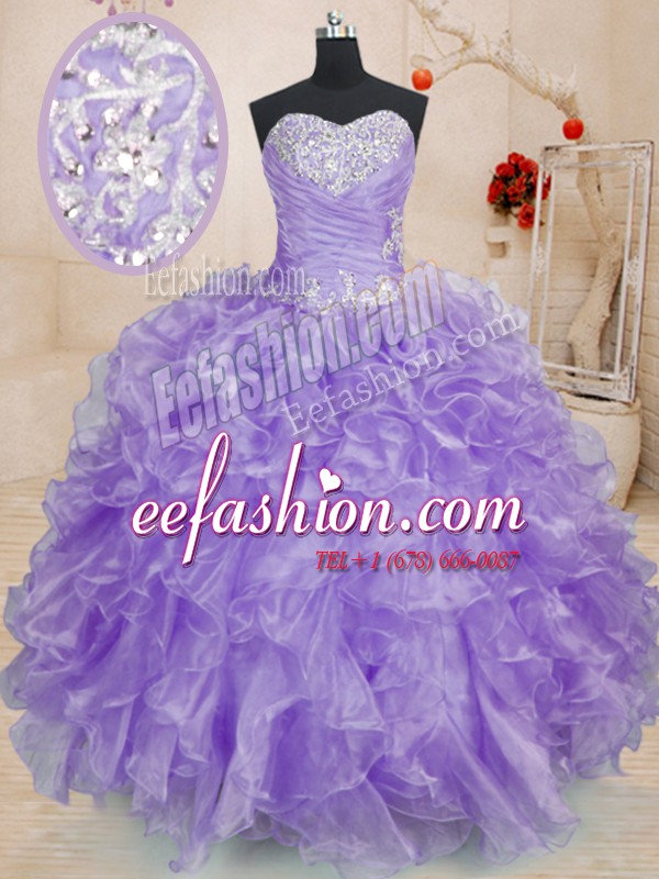 Fine Ball Gowns Quinceanera Gowns Lavender Sweetheart Organza Sleeveless Floor Length Lace Up