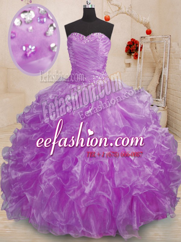 Fashionable Purple Lace Up Quinceanera Dress Beading and Ruffles Sleeveless Floor Length