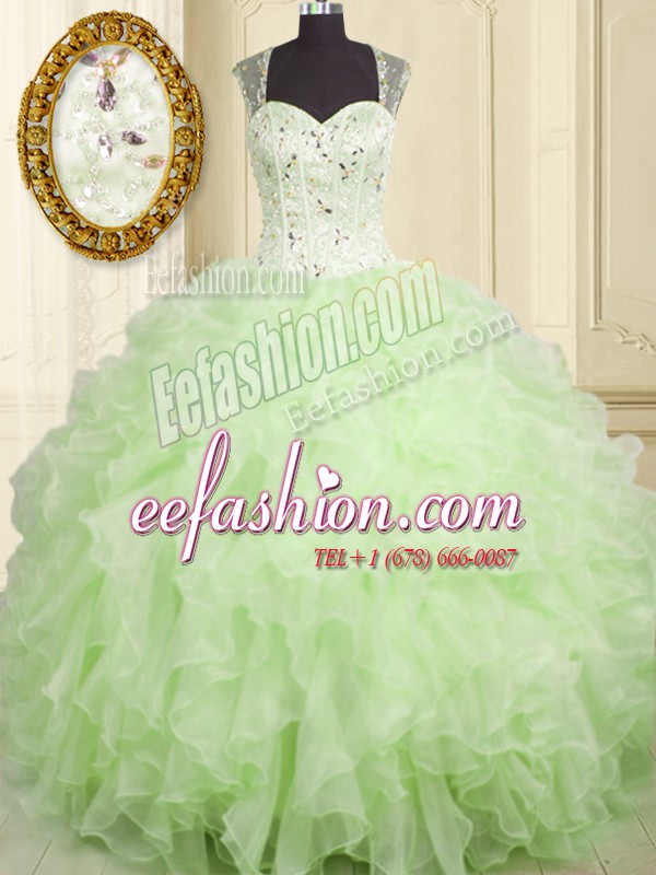 Fancy Sleeveless Lace Up Floor Length Beading and Ruffles Quince Ball Gowns
