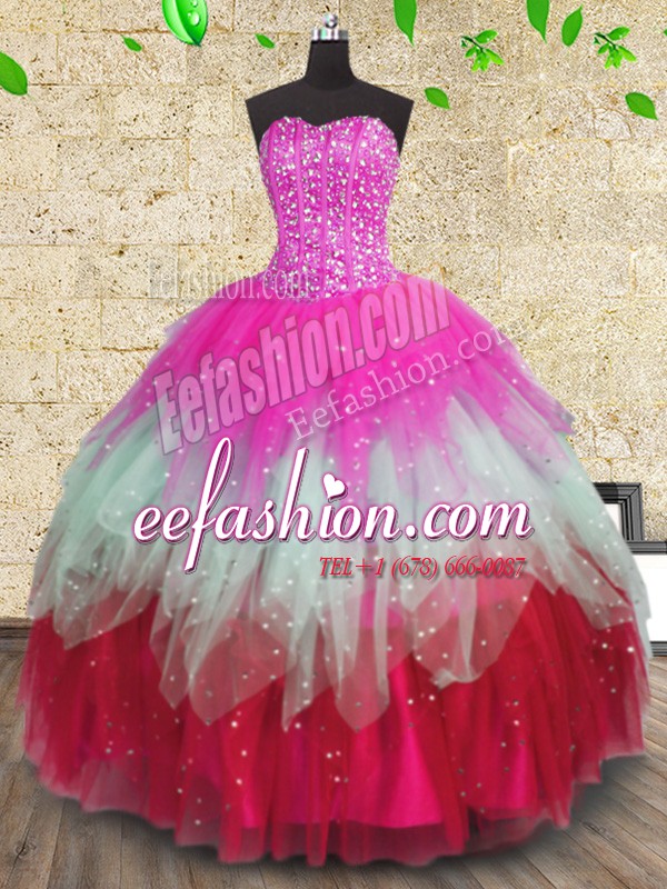  Ruffled Sweetheart Sleeveless Lace Up Sweet 16 Quinceanera Dress Multi-color Tulle