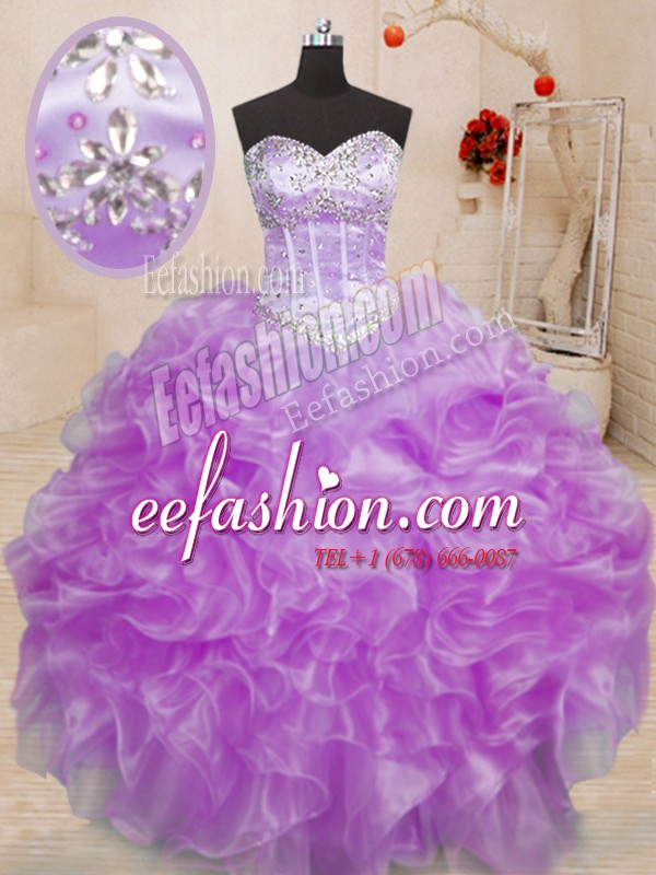 Elegant Sleeveless Beading and Ruffles Lace Up Ball Gown Prom Dress