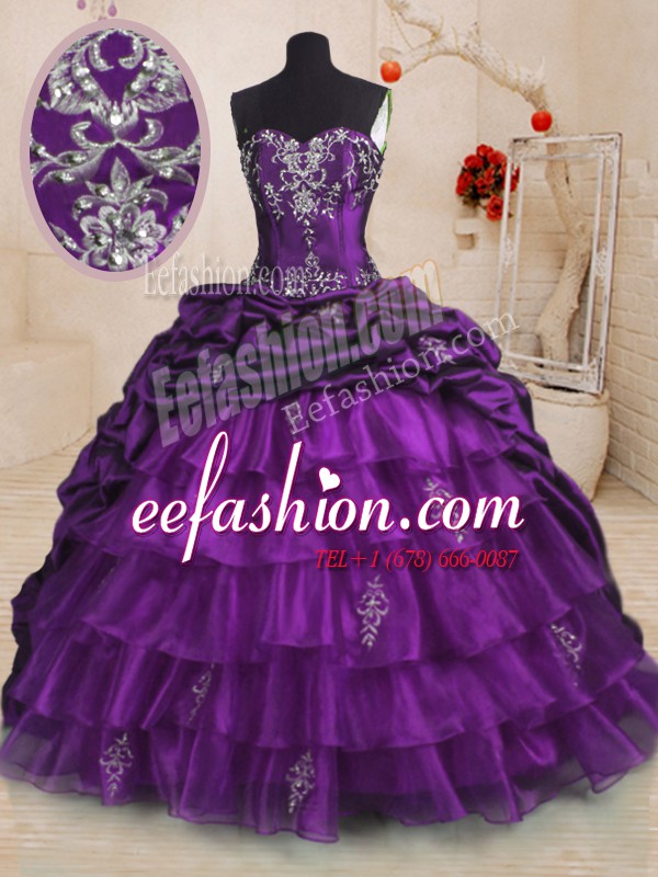 Pick Ups Ruffled With Train Purple Quinceanera Dresses Sweetheart Sleeveless Sweep Train Lace Up