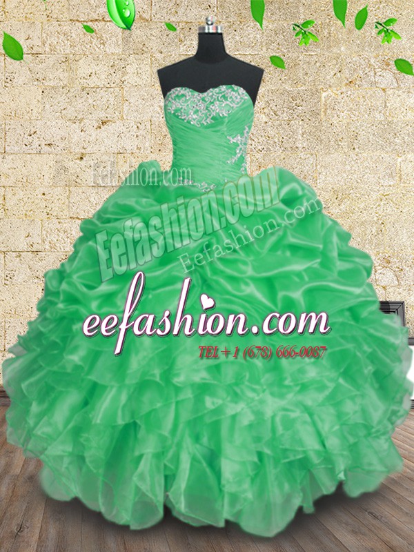 Luxurious Green Sleeveless Beading and Appliques and Ruffles and Ruching Floor Length Ball Gown Prom Dress