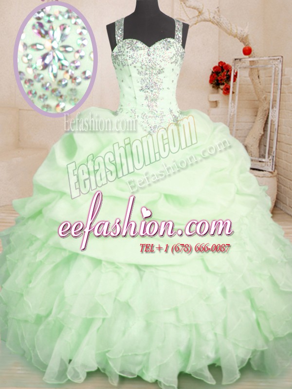  Yellow Green Ball Gowns Beading and Ruffles and Pick Ups Quinceanera Gown Zipper Organza Sleeveless Floor Length