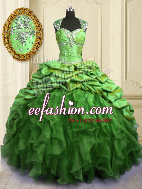 Excellent Cap Sleeves Floor Length Beading and Ruffles and Pick Ups Lace Up Sweet 16 Dress