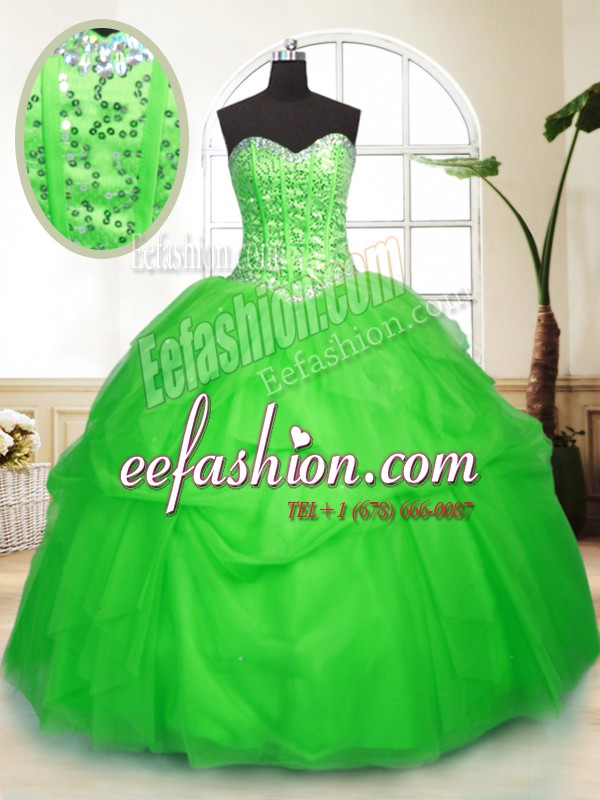 Adorable Tulle Lace Up Quinceanera Dress Sleeveless Floor Length Sequins and Pick Ups
