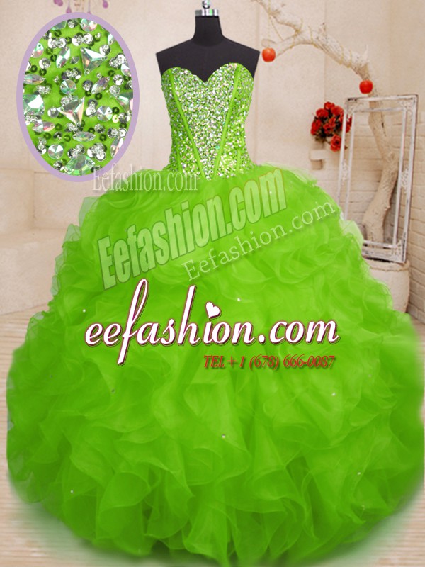 Hot Selling Organza Sweetheart Sleeveless Lace Up Beading and Ruffles Sweet 16 Quinceanera Dress in 