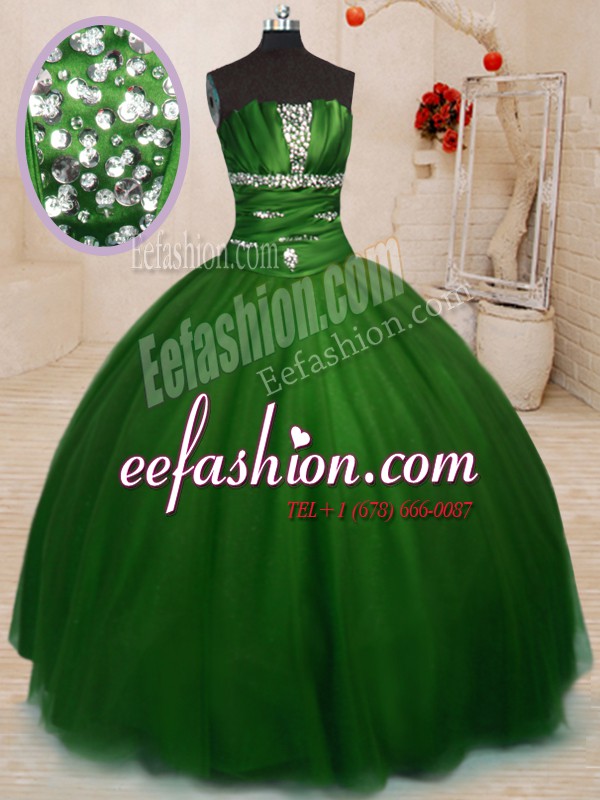 Enchanting Green Lace Up Sweet 16 Quinceanera Dress Beading Sleeveless Floor Length