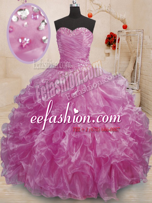 Enchanting Lilac Sleeveless Beading and Ruffles Floor Length Quinceanera Dresses