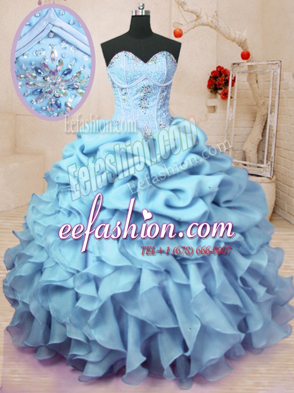  Pick Ups Floor Length Ball Gowns Sleeveless Baby Blue Sweet 16 Dresses Lace Up