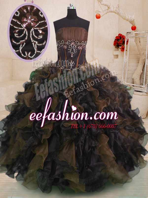 Ball Gowns Quinceanera Gown Multi-color Strapless Organza Sleeveless Floor Length Lace Up