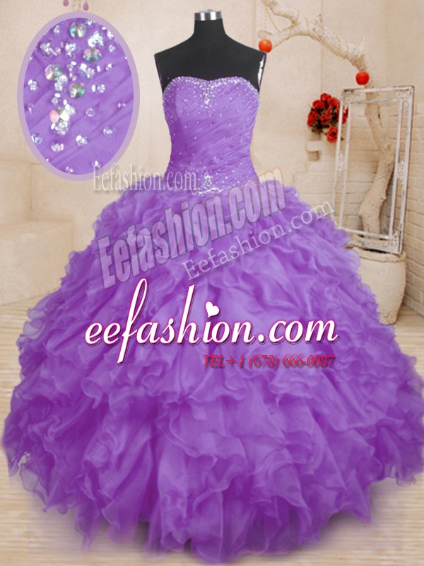  Strapless Sleeveless Lace Up Ball Gown Prom Dress Lavender Organza